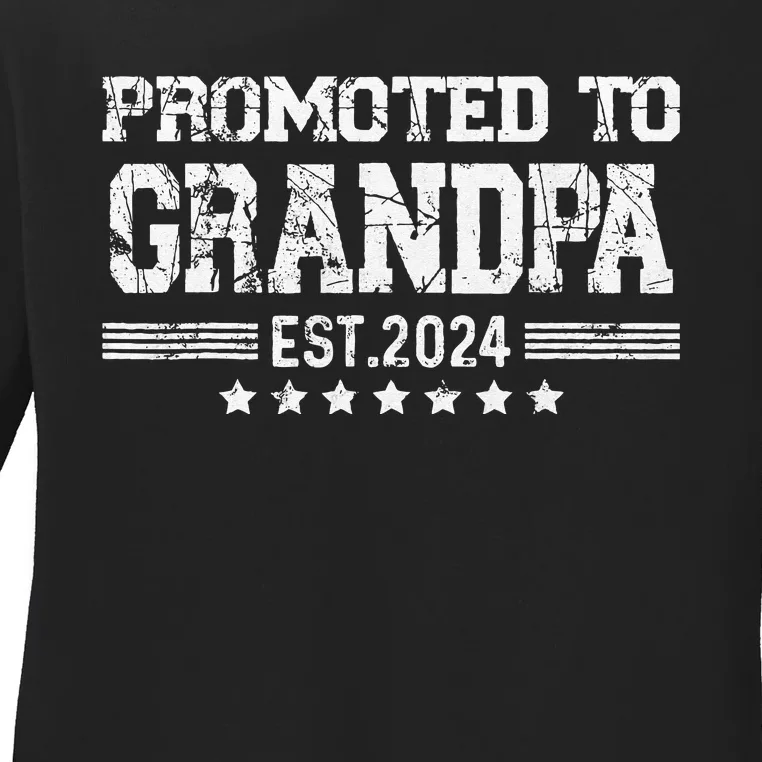 Promoted To Grandpa 2024 Soon To Be Popi Funny New Dad Ladies Long Sleeve Shirt