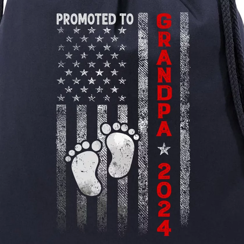 Promoted To Grandpa 2024 American Flag New Papa Patriotic Drawstring Bag