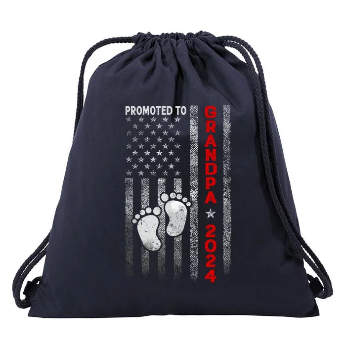 Promoted To Grandpa 2024 American Flag New Papa Patriotic Drawstring Bag