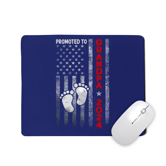 Promoted To Grandpa 2024 American Flag New Papa Patriotic Mousepad