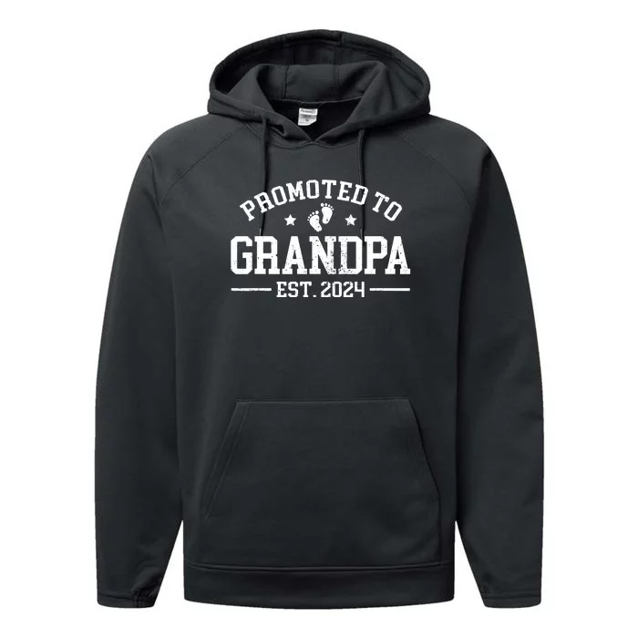 Promoted To Grandpa Est 2024 Grandparents Baby Announcement Performance Fleece Hoodie