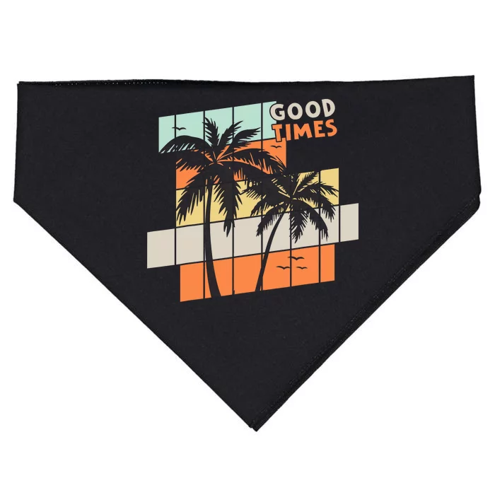 Palm Trees Good Times Retro Palm Trees Beach Summer USA-Made Doggie Bandana