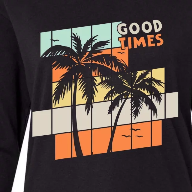 Palm Trees Good Times Retro Palm Trees Beach Summer Womens Cotton Relaxed Long Sleeve T-Shirt