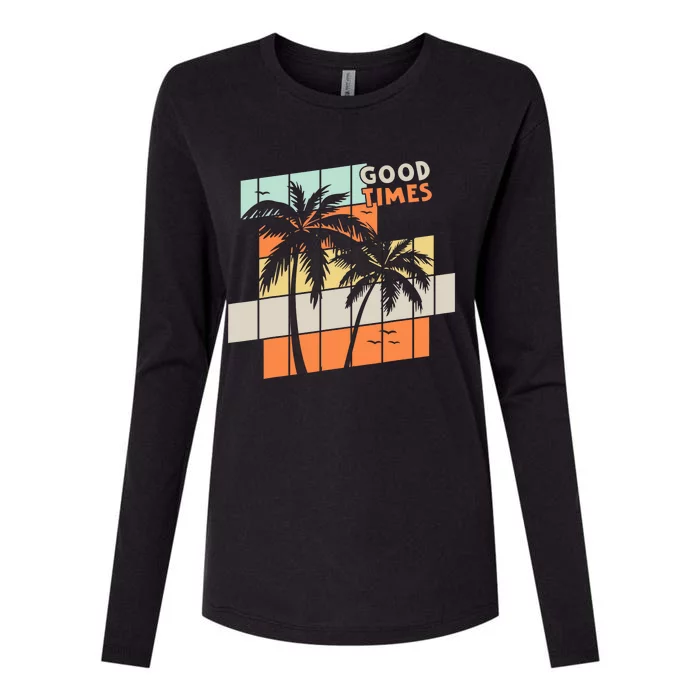 Palm Trees Good Times Retro Palm Trees Beach Summer Womens Cotton Relaxed Long Sleeve T-Shirt