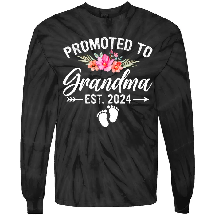 Promoted To Grandma 2024 First Time New Grandma Pregnancy Tie-Dye Long Sleeve Shirt