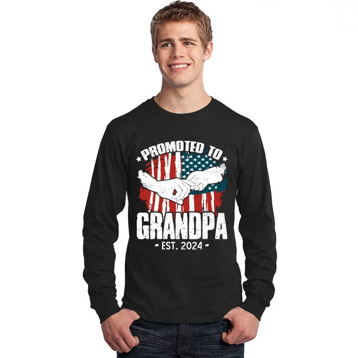 Promoted To Grandpa 2024 Patriotic Grandpa To Be Fathers Day Tall Long Sleeve T-Shirt