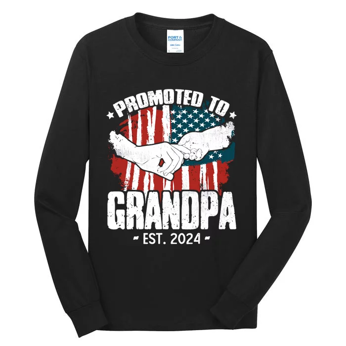 Promoted To Grandpa 2024 Patriotic Grandpa To Be Fathers Day Tall Long Sleeve T-Shirt