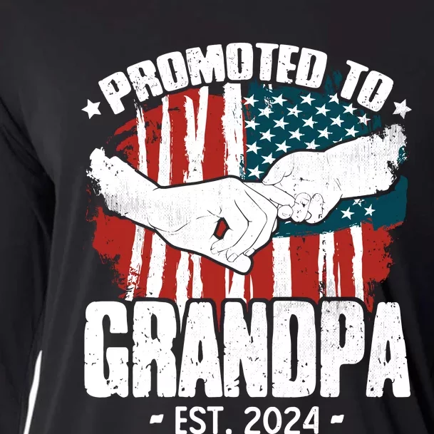 Promoted To Grandpa 2024 Patriotic Grandpa To Be Fathers Day Cooling Performance Long Sleeve Crew