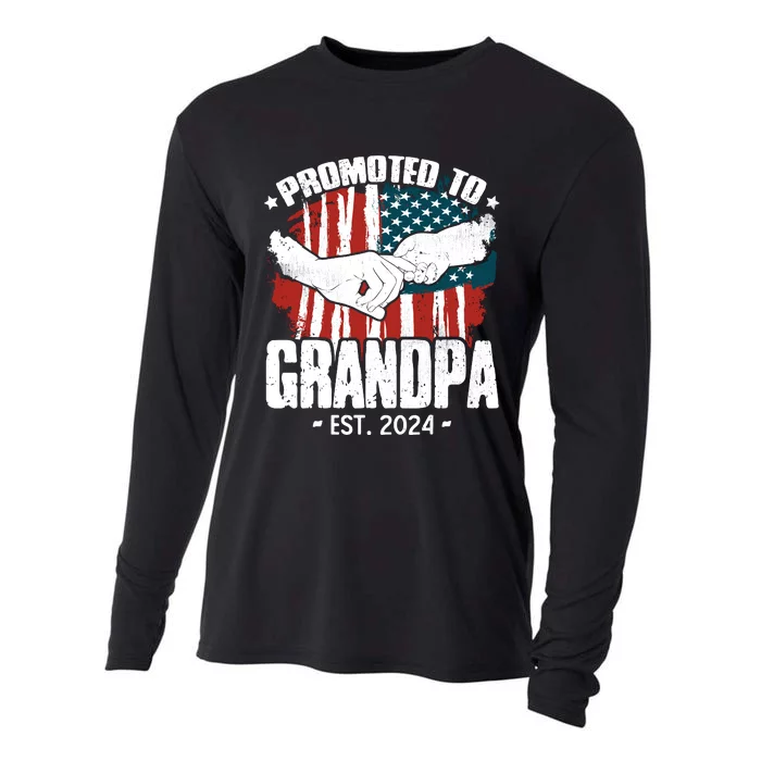 Promoted To Grandpa 2024 Patriotic Grandpa To Be Fathers Day Cooling Performance Long Sleeve Crew