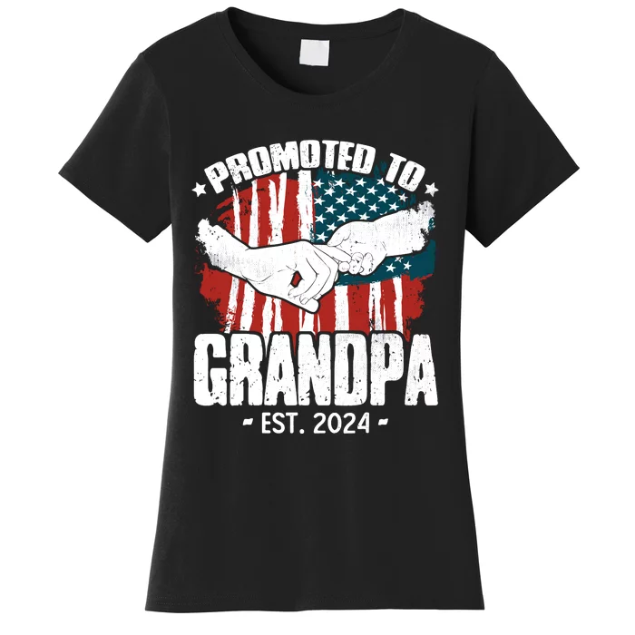 Promoted To Grandpa 2024 Patriotic Grandpa To Be Fathers Day Women's T-Shirt