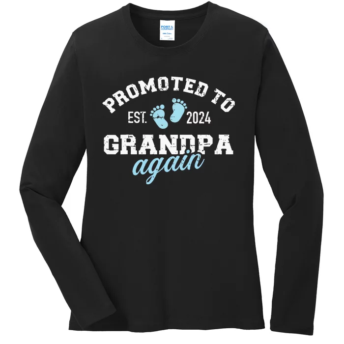 Promoted To Grandpa 2024 Again Ladies Long Sleeve Shirt