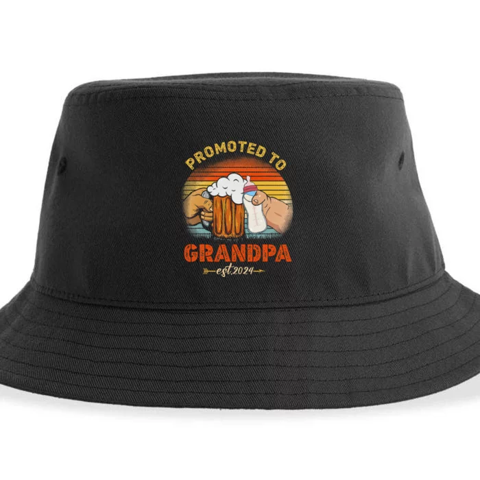 Promoted To Grandpa Est 2024 Fathers Day Vintage Sustainable Bucket Hat