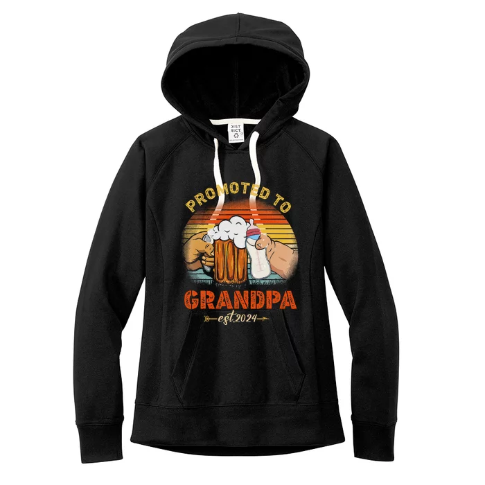 Promoted To Grandpa Est 2024 Fathers Day Vintage Women's Fleece Hoodie