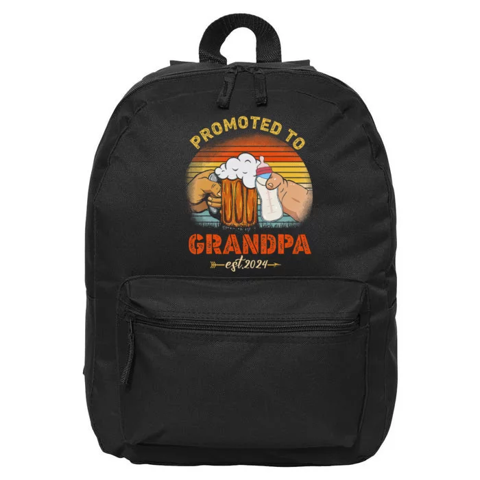 Promoted To Grandpa Est 2024 Fathers Day Vintage 16 in Basic Backpack