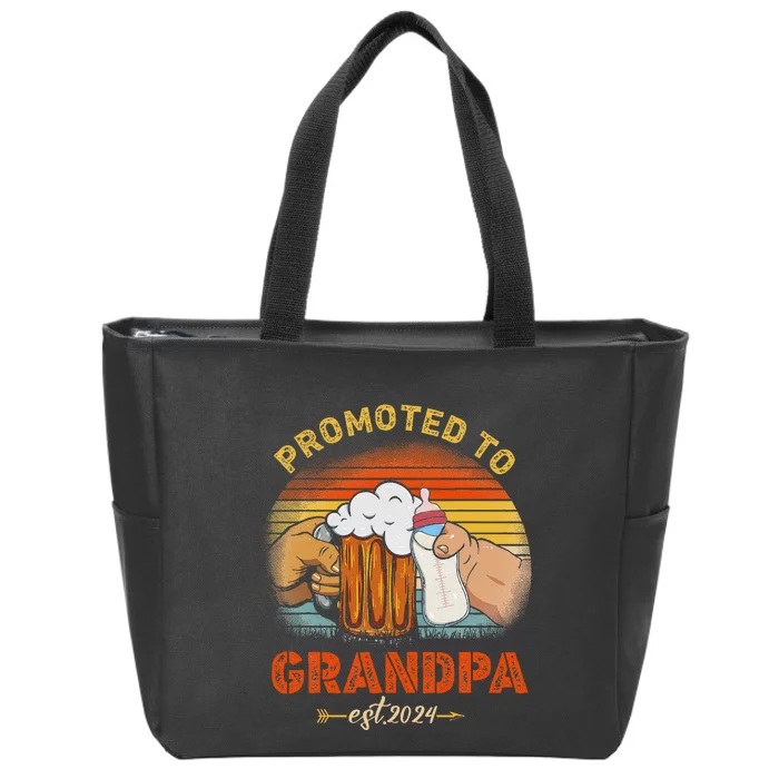 Promoted To Grandpa Est 2024 Fathers Day Vintage Zip Tote Bag