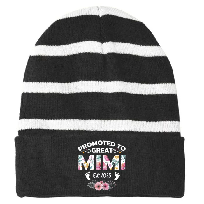 Promoted To Great Mimi Est 2025 First Time Mimi Striped Beanie with Solid Band