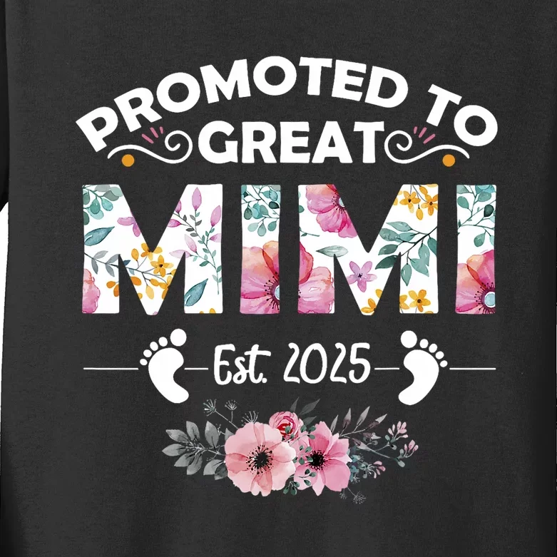 Promoted To Great Mimi Est 2025 First Time Mimi Kids Long Sleeve Shirt