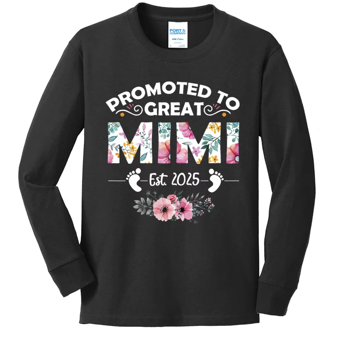 Promoted To Great Mimi Est 2025 First Time Mimi Kids Long Sleeve Shirt