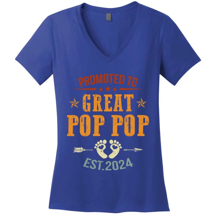 Promoted To Great Pop Pop Est 2024 Soon To Be Pop Pop Cool Gift Women's V-Neck T-Shirt