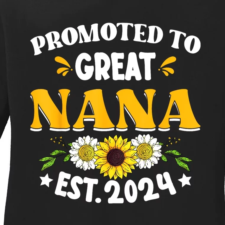 Promoted To Great Nana EST 2024 Happy Family New Baby Ladies Long Sleeve Shirt