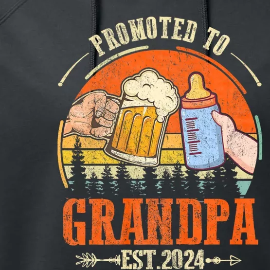 Promoted To Grandpa Est 2024 Retro Fathers Day New Grandpa Performance Fleece Hoodie