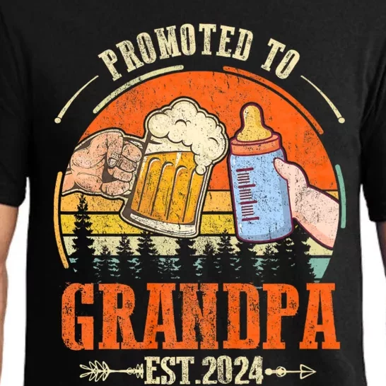 Promoted To Grandpa Est 2024 Retro Fathers Day New Grandpa Pajama Set