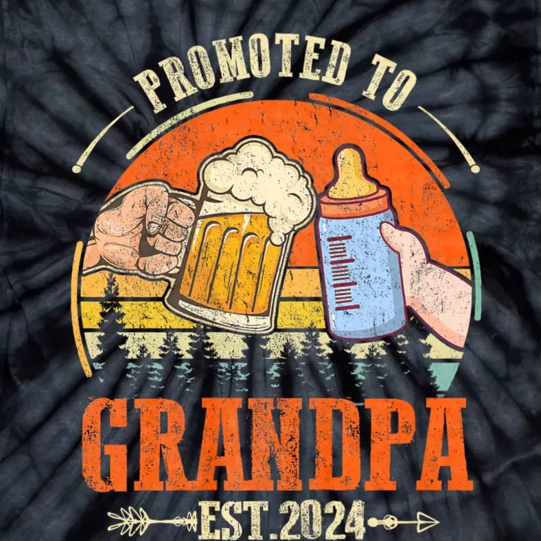 Promoted To Grandpa Est 2024 Retro Fathers Day New Grandpa Tie-Dye T-Shirt