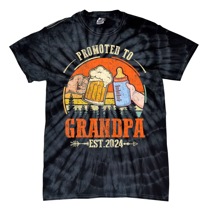 Promoted To Grandpa Est 2024 Retro Fathers Day New Grandpa Tie-Dye T-Shirt