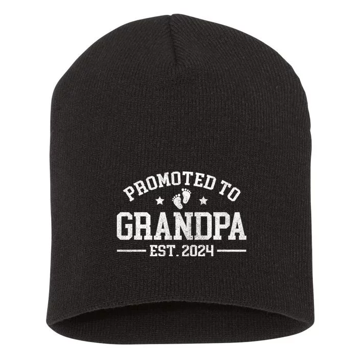 Promoted To Grandpa Est. 2024 Grandparents Baby Announcement Short Acrylic Beanie