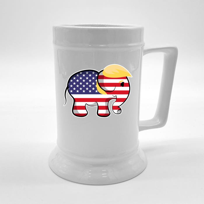 Pro Trump Hair Elephant Red White Blue Flag Republican Gift Front & Back Beer Stein