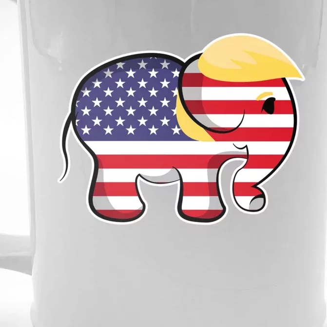 Pro Trump Hair Elephant Red White Blue Flag Republican Gift Front & Back Beer Stein