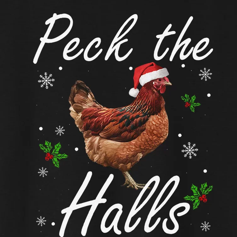 Peck The Halls Christmas Chicken Santa Hat Lights Snowflakes Women's Crop Top Tee