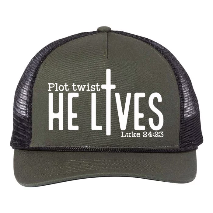 Plot Twist He Lives Easter Christian Jesus Bible Ver Retro Rope Trucker Hat Cap