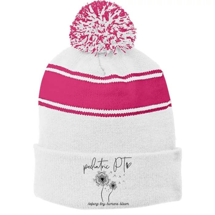 Physical Therapist Helping Tiny Human Bloom Pediatric PT Stripe Pom Pom Beanie