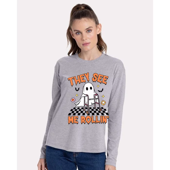 Physical Therapy Halloween They See Me Rolling Spooky Pt Pta Womens Cotton Relaxed Long Sleeve T-Shirt