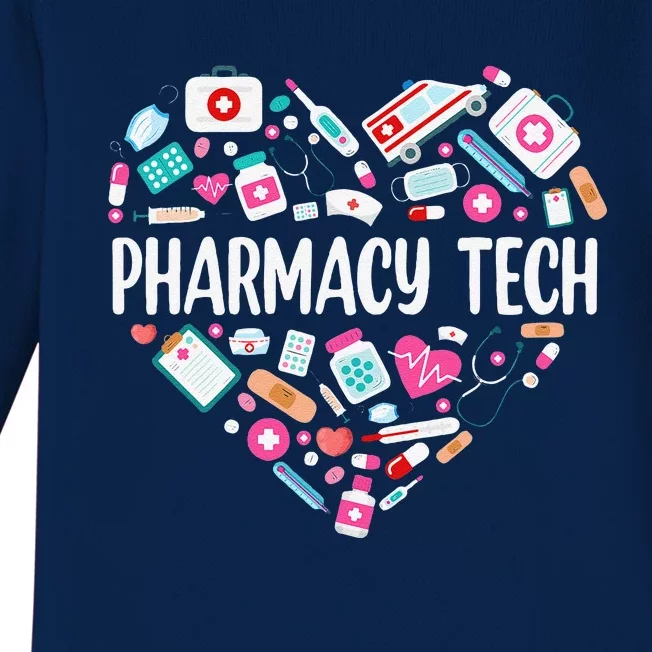 Pharmacy Technician Heart Certified Pharm Tech Pharmacist Baby Long Sleeve Bodysuit