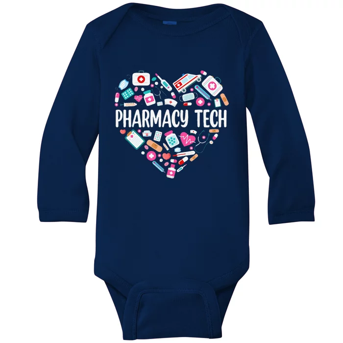 Pharmacy Technician Heart Certified Pharm Tech Pharmacist Baby Long Sleeve Bodysuit