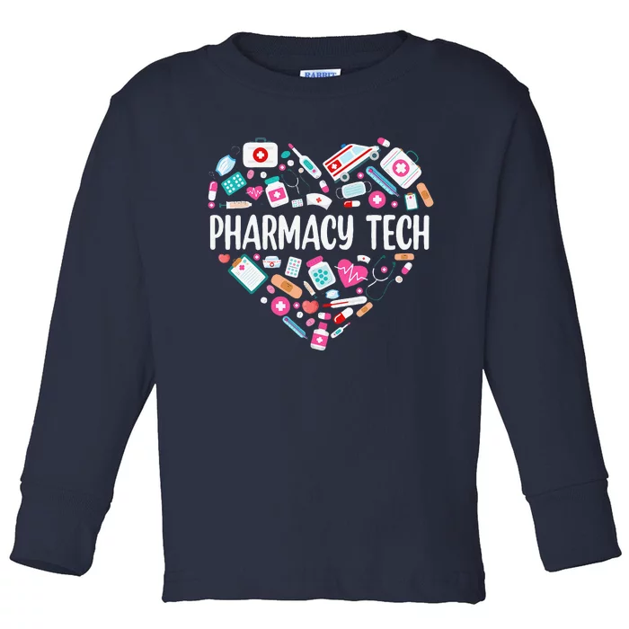 Pharmacy Technician Heart Certified Pharm Tech Pharmacist Toddler Long Sleeve Shirt