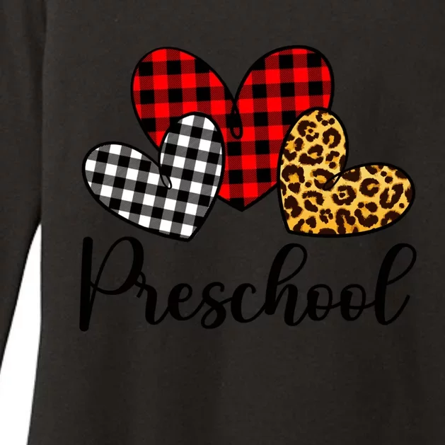 Preschool Teacher Happy Valentines Day Red Plaid Leopard Meaningful Gift Womens CVC Long Sleeve Shirt