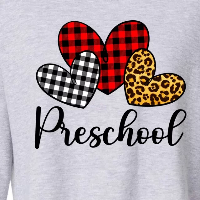 Preschool Teacher Happy Valentines Day Red Plaid Leopard Meaningful Gift Cropped Pullover Crew