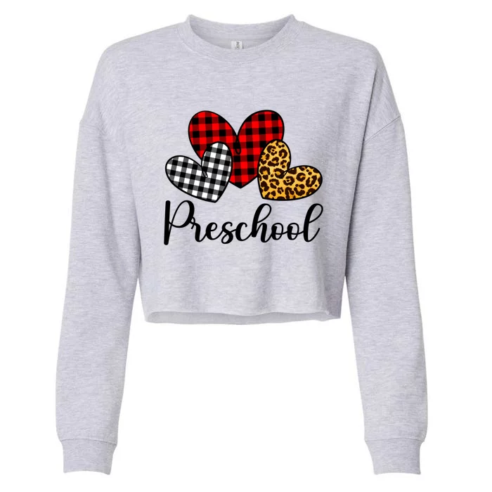 Preschool Teacher Happy Valentines Day Red Plaid Leopard Meaningful Gift Cropped Pullover Crew