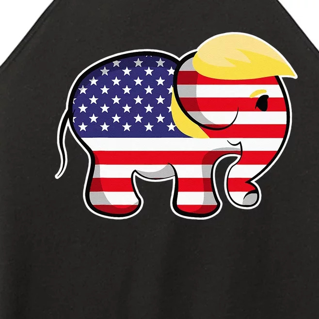 Pro Trump Hair Elephant Red White Blue Flag Republican Women’s Perfect Tri Rocker Tank