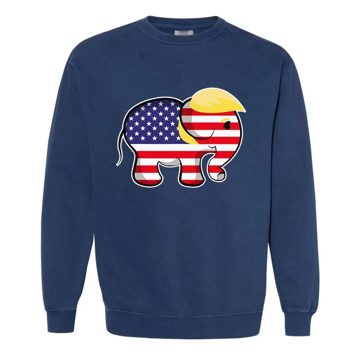 Pro Trump Hair Elephant Red White Blue Flag Republican Garment-Dyed Sweatshirt