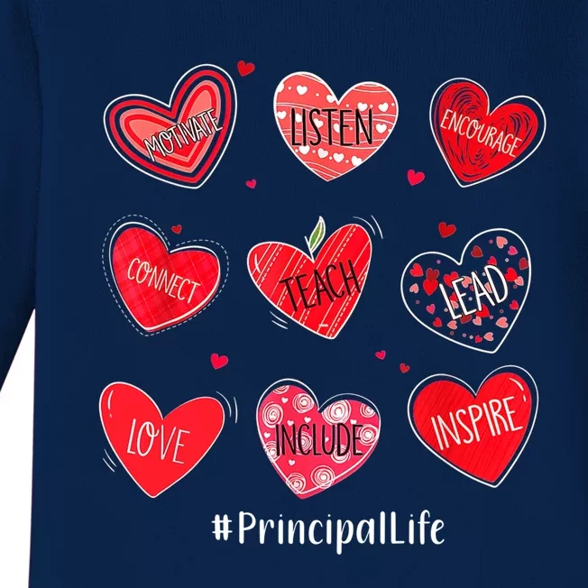 Principal Teacher Hearts Valentine Valentines Day Quote Cool Gift Baby Long Sleeve Bodysuit