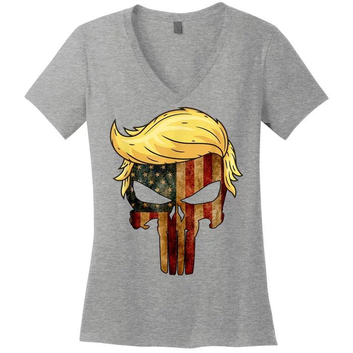 Punisher Trump Hair Felon Conviction Women's V-Neck T-Shirt