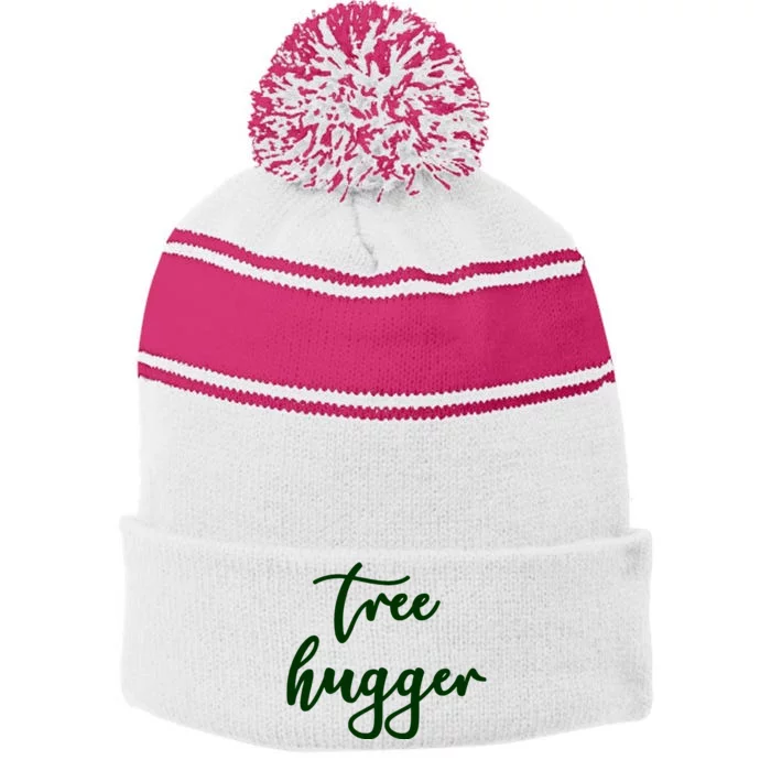 Poisonivy Tree Hugger Nature Lover Environmentalist Green Stripe Pom Pom Beanie