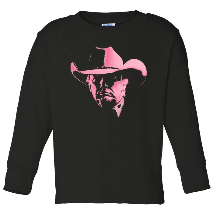 President Trump Head Cowboy Usa 2024 Patriotic Us Maga Toddler Long Sleeve Shirt