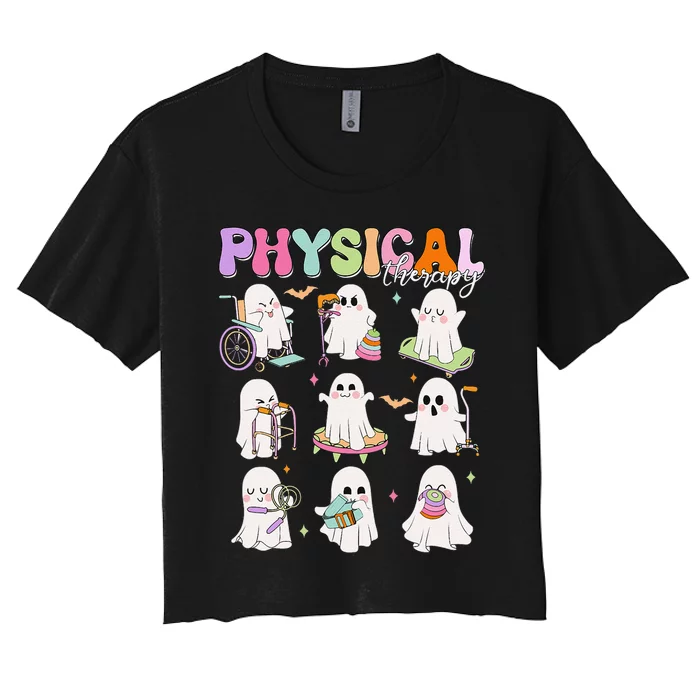 Physical Therapy Halloween Boo Ghost Spooky Season Women's Crop Top Tee