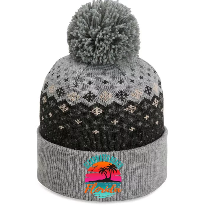 Palm Tree Island Pink Sunset Gift The Baniff Cuffed Pom Beanie