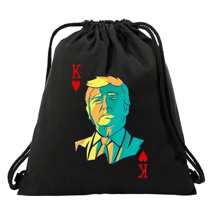 President Trump Is The King Of Hearts Poker Card Drawstring Bag